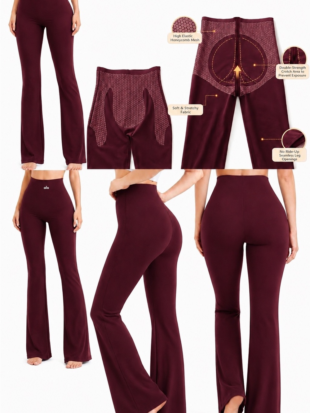 Compression High-Waist Sculpting Flare Leggings - Deep Burgundy